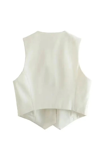 Fashion Women Vest Sleeveless Vests for Women Chic V-Neck Single-Breasted Ladies Elegant White Waistcoat Tops