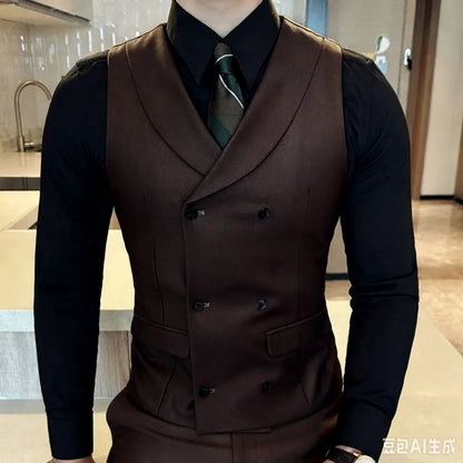 Men's Vest Double Breasted Lapel Waistcoat for Weddings and Formal Occasions
