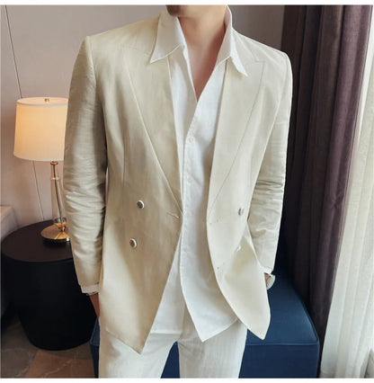 Summer Linen Breathable Suit Jacket Daily Casual Thin Blazers Men's Business Formal Suit Jacket Wedding Groom Coats Men Clothing