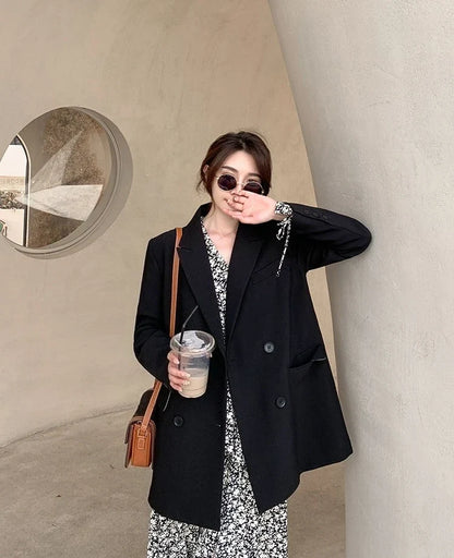 New Arrival 2025 Spring Autumn Women's Korean Loose Blazer Mid Length Solid Color Design Sense Versatile Daily Wear Student Look