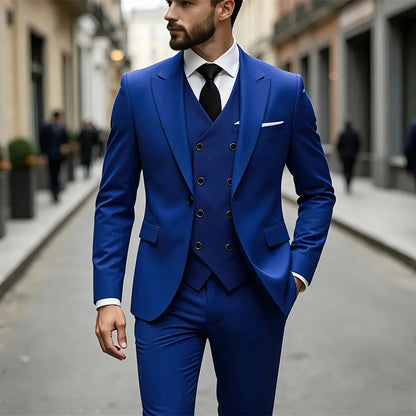 Élégant Costume Homme 3 Pièces Blazer Gilet et Pantalon Ensemble Costume de Smoking à Revers Pointus pour Homme Cérémonie Mariage Tenues Bal de Fin d'Année Affaires