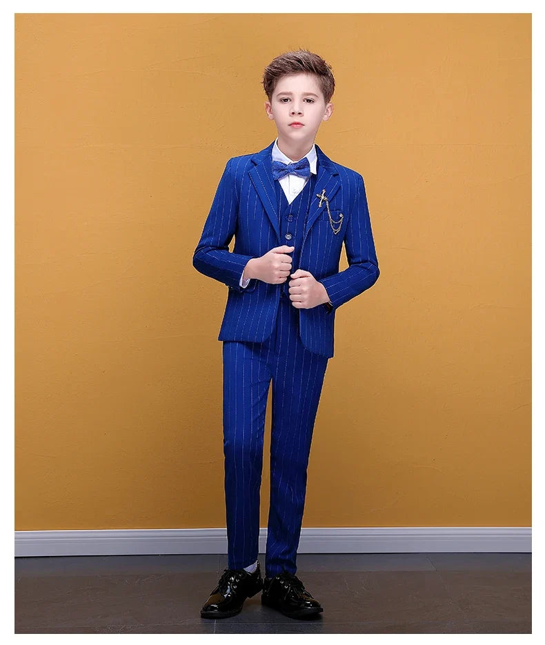 Teenager Kids Tuxedo Costume Children Luxurious Jacket Vest Pants Bowtie 4PCS Photograph Suit Flower Boys Formal Wedding Dress