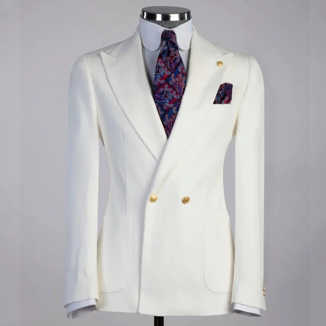 Men Suit 2 Piece Ivory Solid With Lapel Double Button For Wedding Business Banquet Party Work Daily Jacket And Pants