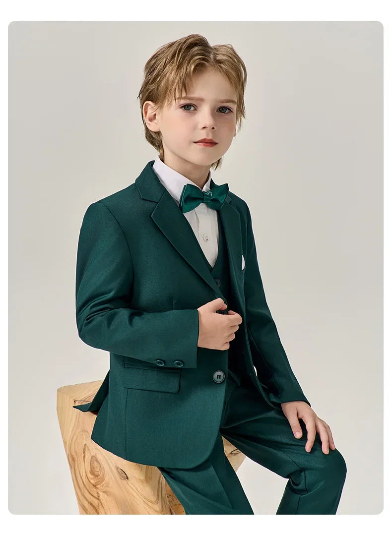 Prince Kids Green Jakcet Vest Pants Bowtie Piano Party Dress Boys Wedding Ceremony Photograph Suit Children Performance Costume