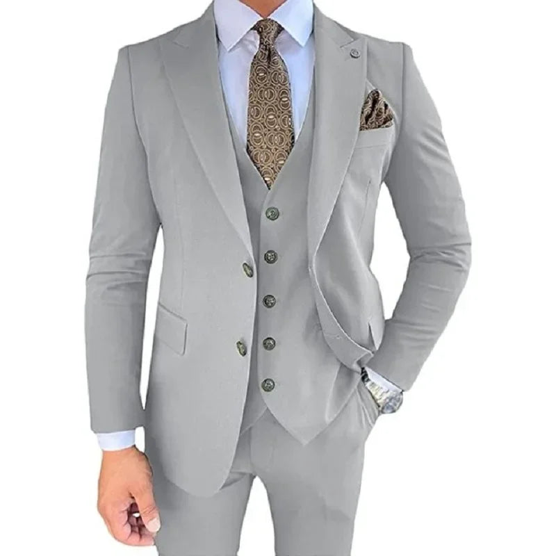 Black Business Formal suits Peaked Lapel Men Suits 3 Piece Groom Wedding Sets Jacket Vest Trousers Dress Tuxedo Blazer