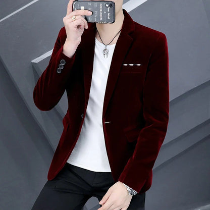 2025 Canary Suit Men's Velveteen Casual Small Suit British Style Business Single West Casual Clothes Trend Youth Handsome Shirt
