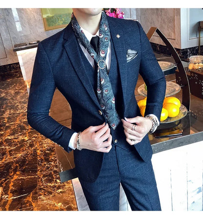 Men's 3-Piece Striped Formal Suit – Blazer, Vest & Trousers | Italian Style Business Gentleman
