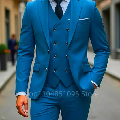 High Quality Men Wedding Suits Fashion Male Business Social Dance Party Dress Peak Lapel Blazers Pants with Vest for Party Prom