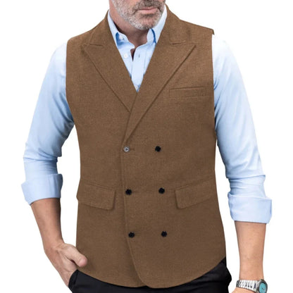 Men's Double-Breasted Herringbone Vest for Weddings & Formal Occasions