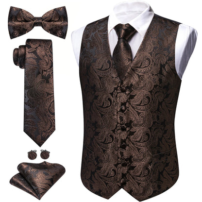 Men's Jacquard Suit Vest Set with Tie, Bow Tie, Pocket Square & Cufflinks – Wedding & Formal
