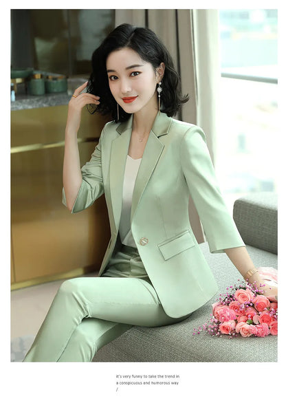 High-end Premium Women's Blazer Pant Two Piece Office Suit 2022 Spring New Elegant Temperament Female Jacket Casual Ninth Pants