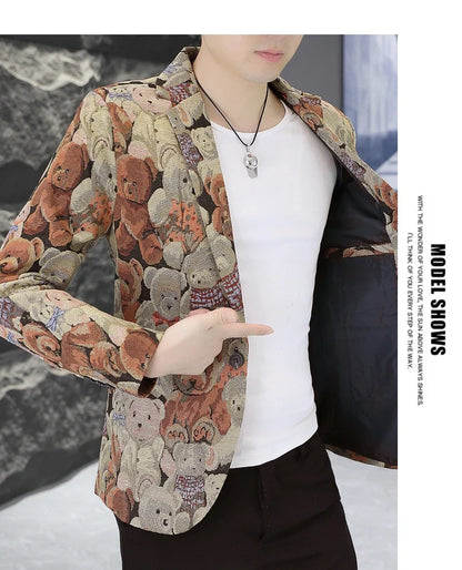 Blazer Fashion Print Trend All-in-one Wedding Outdoor Casual Gentleman Party Comfort Korean Business Men Slim Blazer