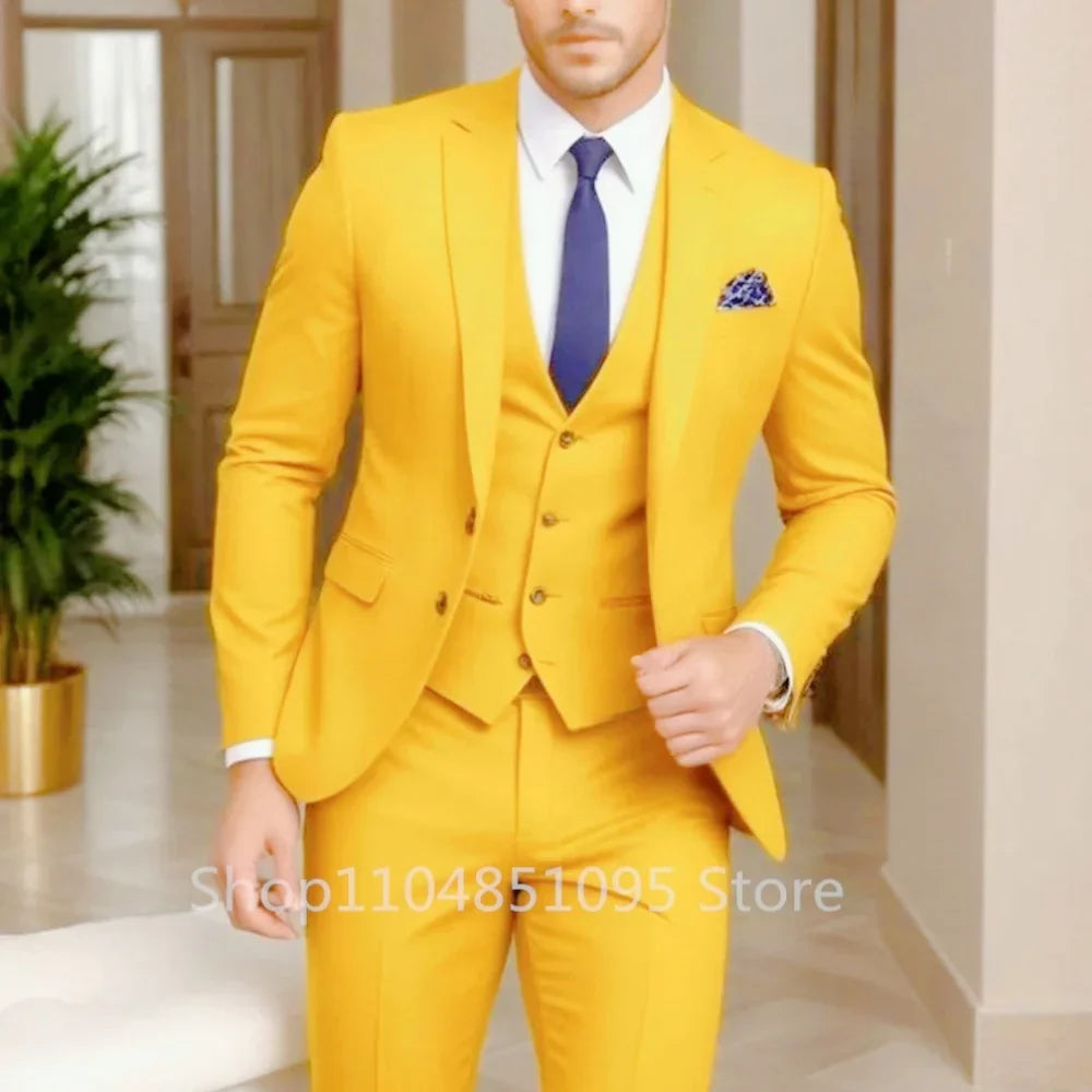 Men's 3-Piece Slim Fit Suit – Blazer, Vest & Pants Set for Wedding & Business
