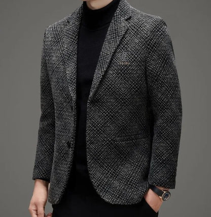 Men's Autumn Winter Thickened Business Casual Blazer Jacket Middle Aged Warm Outerwear