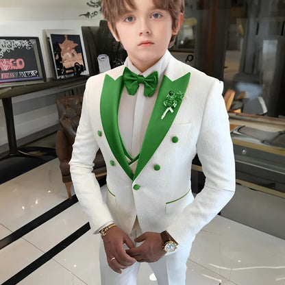 Jacquard Boys Suit Set 3 Pieces Wedding Guest Outfit,High Quality Peak Lapel Tuxedo For Kids,Children's Slim Fit Suits 2-20T