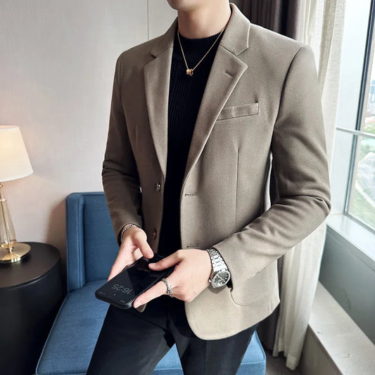 Autumn Winter New Woolen Slim Fit Suit Coat Men Fashion Casual Business Social Party Dress Men's Suit Jackets Tailcoats 4XL-M