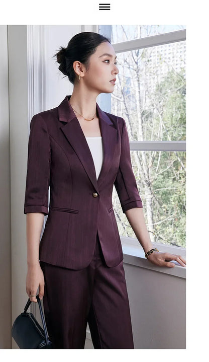 Elegant Women 2025 Spring Summer Professional Suit OL Business Interview Manager Commuting Work Wear Blazer And Pants Sets