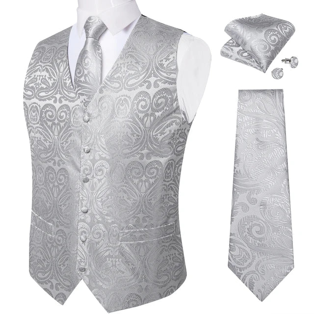 Men's Suit Vest and Tie Set – Single Breasted Waistcoat with Necktie and Pocket Square for Weddings and Business Events