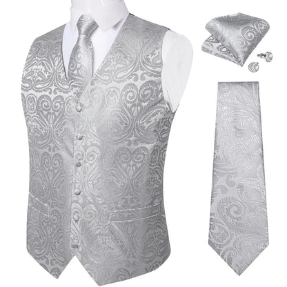 Men's Suit Vest and Tie Set – Single Breasted Waistcoat with Necktie and Pocket Square for Weddings and Business Events