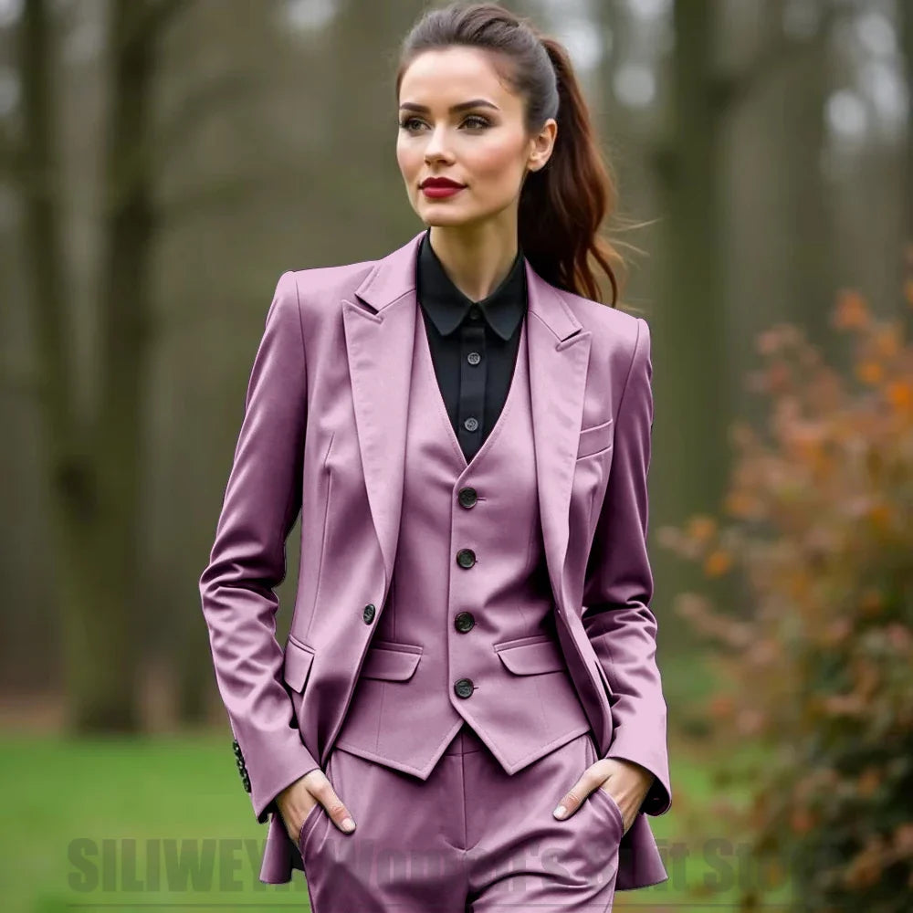 Women 3 Piece Suit Set Blazer Vest Pants Slim Fit Office Business Party Formal Attire Customizable Size for Ladies