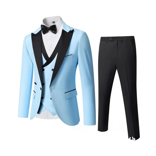 Men's 3 Piece Slim Fit Wedding Tuxedo Set Peak Lapel One Button Suit Jacket Double Breasted Vest Pants