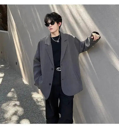 Men's Handsome Loose Casual Blazer Jacket Fashion Elegant 2026 New High Quality Stylish Social Solid Color Clothes JY7595