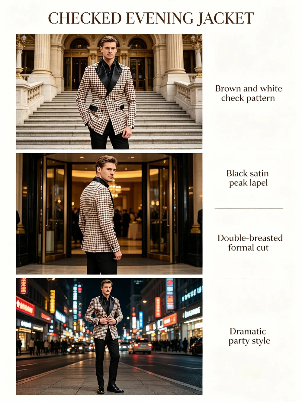 Men's Checkered Double Breasted Blazer Tailored Slim Fit Formal Jacket For Wedding Groom Cocktail Event Prom Dinner Party Coat
