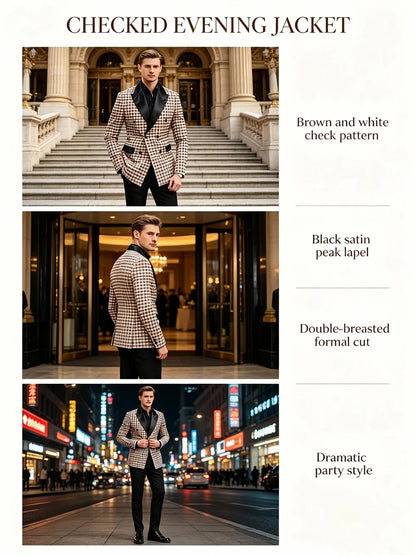 Men's Checkered Double Breasted Blazer Tailored Slim Fit Formal Jacket For Wedding Groom Cocktail Event Prom Dinner Party Coat