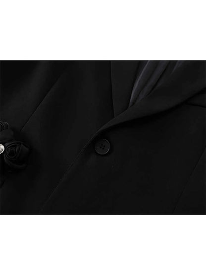 Women Black Gothic 3D Floral Blazer Coat Vintage Streetwear Harajuku Emo 2000s Long Sleeve Suit Jacket Outerwear Clothes Autumn
