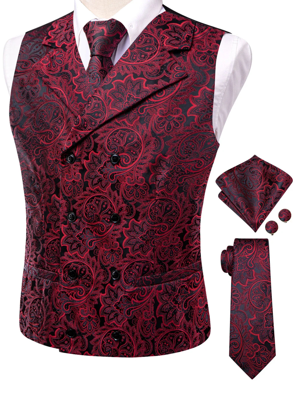 Men's Suit Vest Set Paisley Jacquard Double Breasted for Weddings and Formal Events