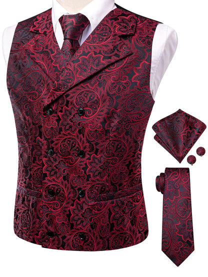 Men's Suit Vest Set Paisley Jacquard Double Breasted for Weddings and Formal Events