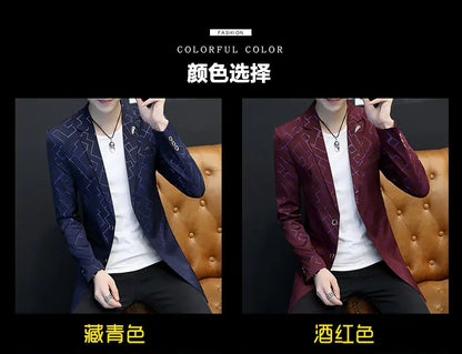 Blazer Fashionable Outdoor Travel Youthful Wedding Versatile Host Gentleman Slim-fit Casual Mid-length Stripes Men's Blazer