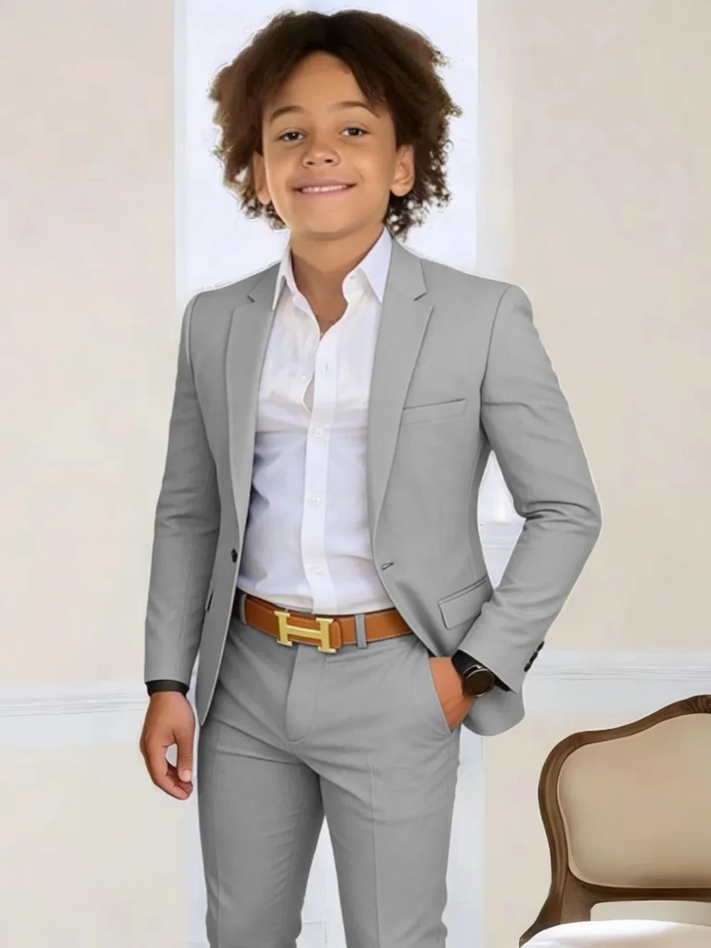 Boys Stylish Suit Set 2 Pieces Piano Performance Wear Ome Button Classy Kids Slim Fit Suits For Wedding Notched lapel Tuxedo