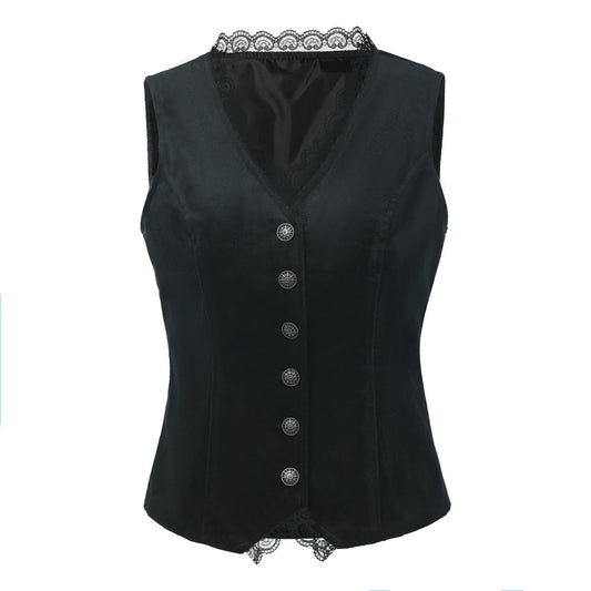 Gothic Vest Corset Top Vintage Women Victorian Steampunk Waistcoat Button Front V Neck Bustier