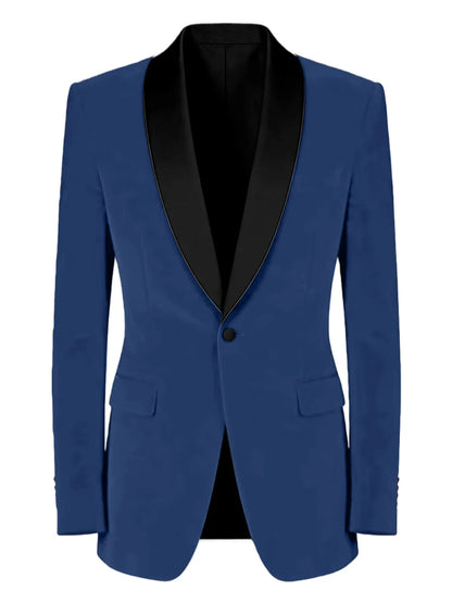 Men's Velvet Tuxedo Blazer Black Trim Shawl Lapel Slim Fit 1-Button Flap Pockets Suit Jacket Formal Wedding Party Sport Coats