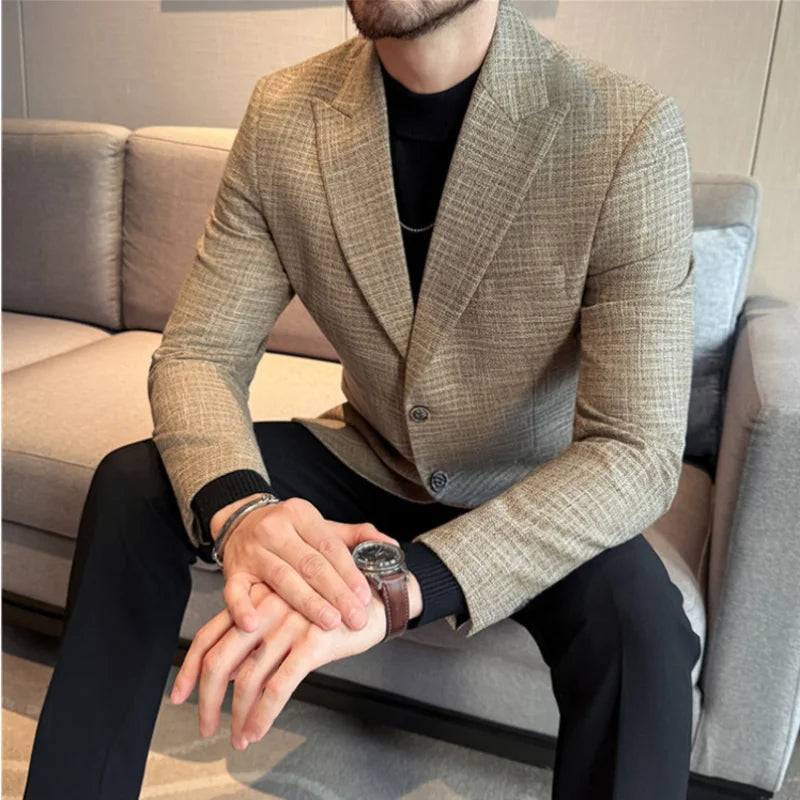 Autumn Winter Wool Thickened Plaid Suit Jacket Men High-quality Casual Business Men Blazer Slim Fit Wedding Social Dress Jackets