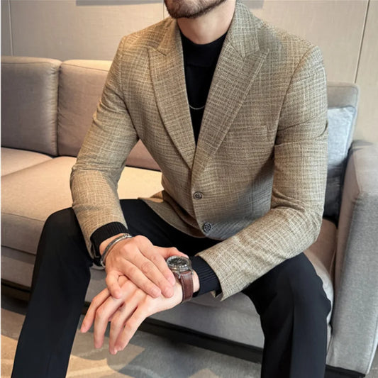 Autumn Winter Wool Thickened Plaid Suit Jacket Men High-quality Casual Business Men Blazer Slim Fit Wedding Social Dress Jackets