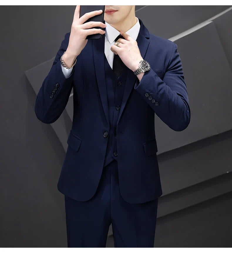 Men's Three-Piece Suit Set Fashion Business Career Waistcoat Trousers Wedding Dress Groom Best Man Decoration Body