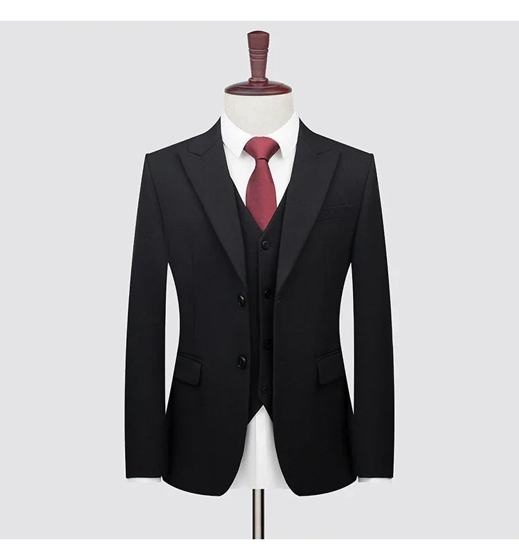 Men's High-End Wool Suit Three-Piece Set Business Casual Fashion Tencel Vest Trousers Bridegroom Wedding Dress