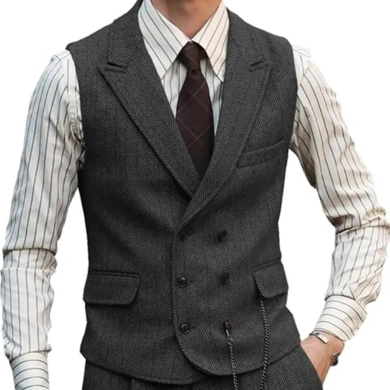 Men's Double Breasted Dress Vest Smart Casual Waistcoat for Business and Formal Occasions