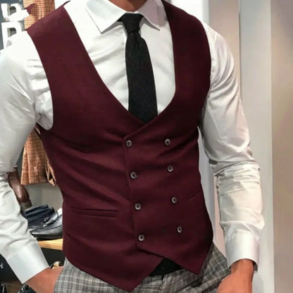 Men's Formal Double-Breasted Vest for Weddings & Daily Wear