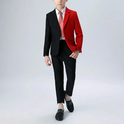 Patchwork Boys Suits Red and Black Stitching Fashion Notch Lapel Single Breasted Kids Wear Slim Daily Casual Children's Suits