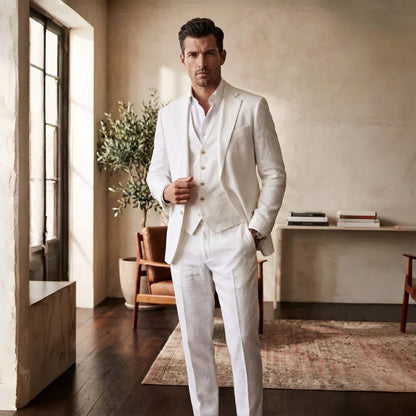 3 Pieces Linen Breathable Suit Separates Blazer with Vest Pant for Men Summer Beach Wedding Casual Party Suits for Men Suits