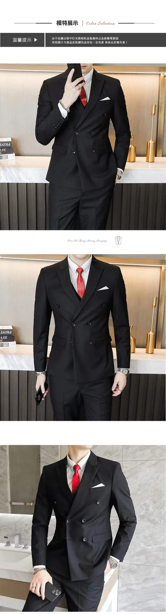 10 Color 2 Peices Sets Dress Suits Men ( Blazer + Pants) Wedding Stage Wear Double Breasted Formal Suit Costume Homme 6XL-M