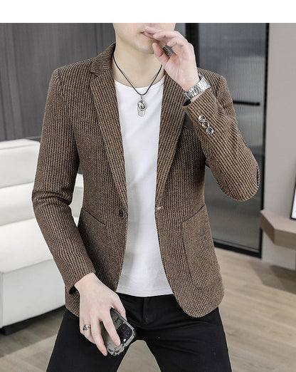 2025 Autumn Men's Casual Suit Jacket Fashion Slim Fit Striped Blazers Streetwear Social Business Versatile Formal Dress Coats