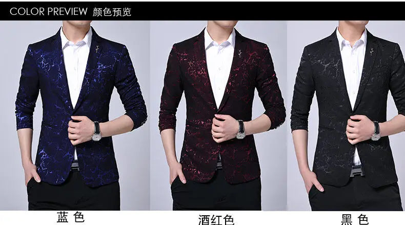 Men's Blazer Korean Style Dark Pattern Single Breasted Smart Casual Spring