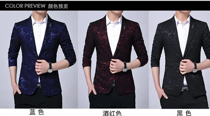 Men's Blazer Korean Style Dark Pattern Single Breasted Smart Casual Spring