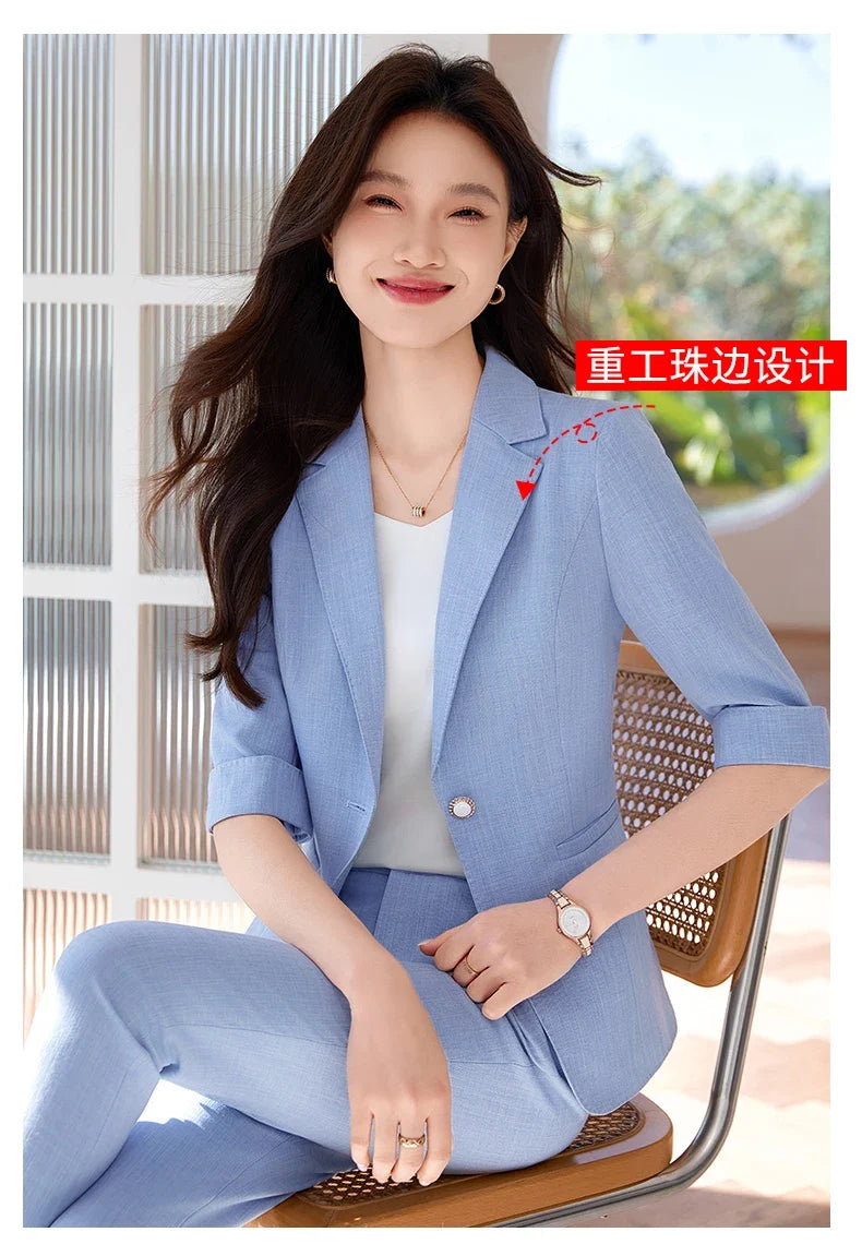 Fashionable Mid-Sleeved Women's Suit, Boutique Two-Piece Pants + Blazer. Style, New 2025 Summer Style