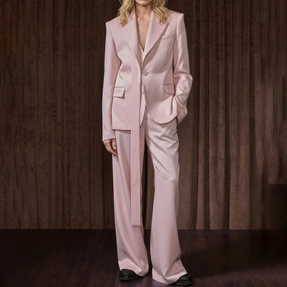 Elegant Pink Women Clothes Single Breasted Notch Lapel Blazer+Pants Sets Daily Streetwear Suit Office Lady Outerwears