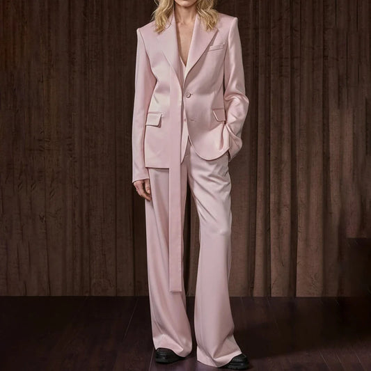 Elegant Pink Women Clothes Single Breasted Notch Lapel Blazer+Pants Sets Daily Streetwear Suit Office Lady Outerwears